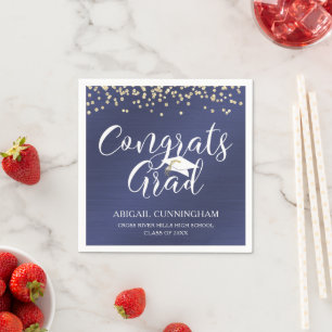 GLÜCKWUNSCH GRAD Script Typografie Metallic Navy B Serviette