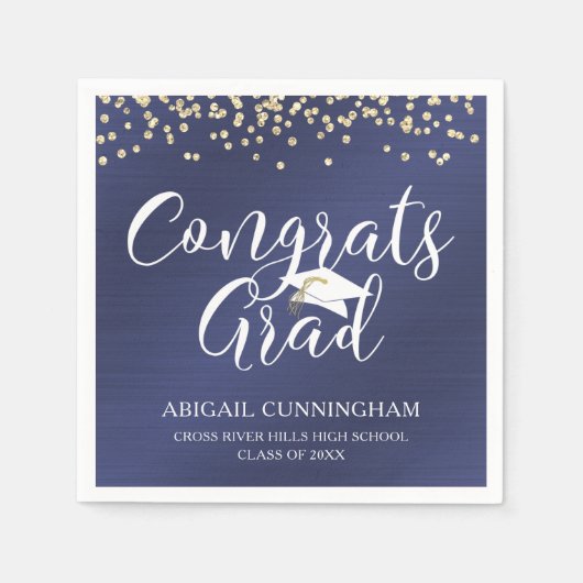 GLÜCKWUNSCH GRAD Script Typografie Metallic Navy B Serviette (Vorderseite)