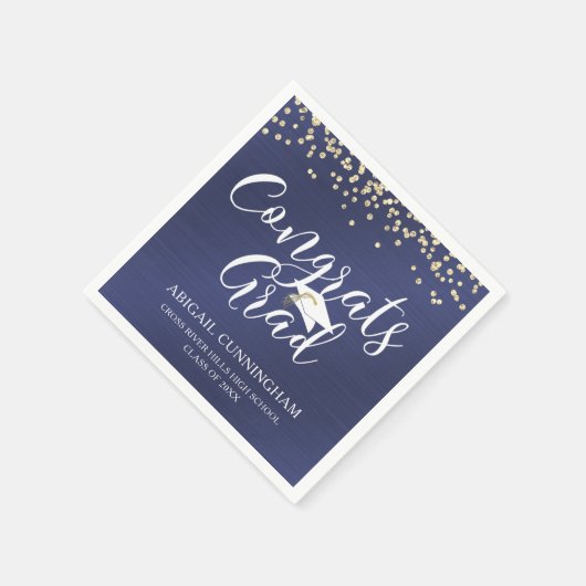 GLÜCKWUNSCH GRAD Script Typografie Metallic Navy B Serviette (Ecke)