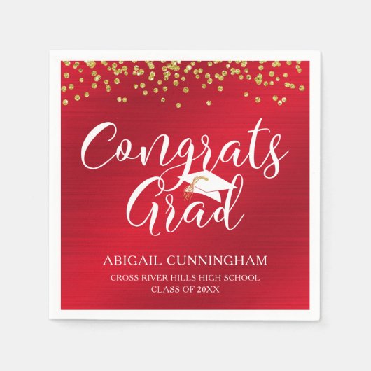 GLÜCKWUNSCH GRAD Script Typografie Metallic Red Go Serviette (Vorderseite)