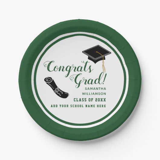 Glückwunsch Grad Weiß und Grün 2025 Pappteller (Vorderseite)