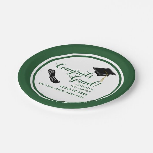 Glückwunsch Grad Weiß und Grün 2025 Pappteller (Schrägansicht)