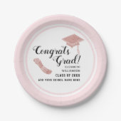 Glückwunsch Grad Weißrosa Klasse 2025 Abschluss Pappteller (Vorderseite)