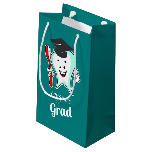 Glückwunsch Grad White Tooth mit Graduierungspausc Kleine Geschenktüte (Rückseite Schrägansicht)