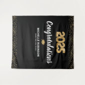 Glückwunsch Graduate 2025 Black Gold Party Wandteppich (Vorderseite (Horizontal))