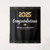 Glückwunsch Graduate 2025 Black Gold Party Wandteppich (Vorderseite)