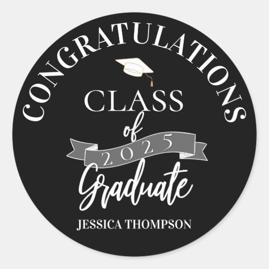 Glückwunsch Graduate Black Class of 2025 Abschluss Runder Aufkleber (Vorderseite)