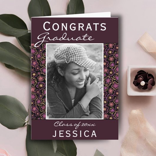 Glückwunsch Graduate Blume Pattern Foto Abschluss Karte