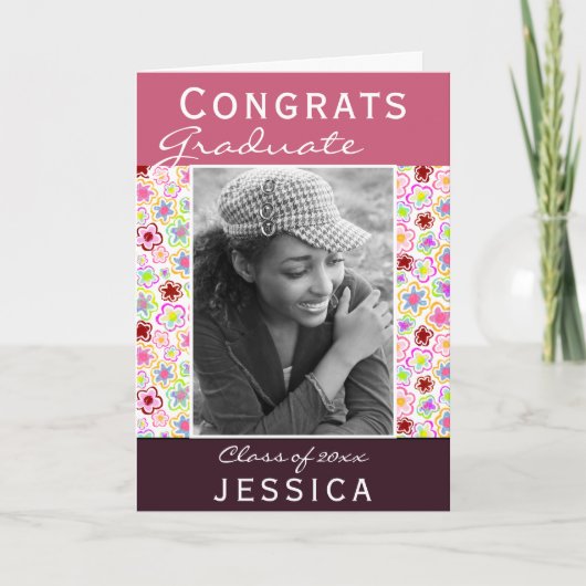 Glückwunsch Graduate Blume Pattern Foto Abschluss Karte (Vorderseite)
