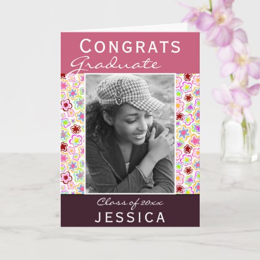Glückwunsch Graduate Blume Pattern Foto Abschluss Karte (Orchidee)