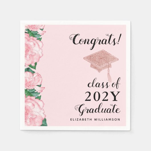Glückwunsch Graduate Blush Pink Floral Abschluss Serviette (Vorderseite)