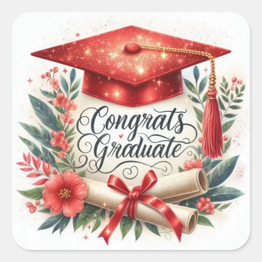 Glückwunsch Graduate Cap and Diploma Quadratischer Aufkleber (Vorderseite)