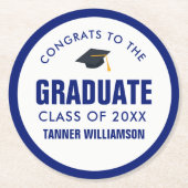 Glückwunsch Graduate Cap Class 20XX Bold Blue Cust Runder Pappuntersetzer (Vorderseite)