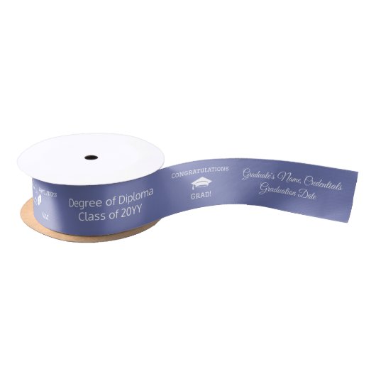 Glückwunsch Graduate Cap Diploma White Kashmir Blu Satinband (Spule)