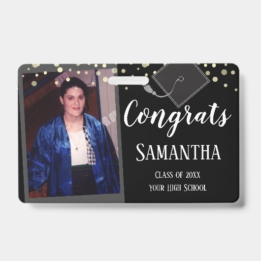 Glückwunsch Graduate Class of One Foto Black Abzei Ausweis (Vorderseite)