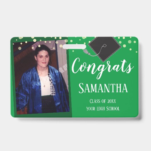Glückwunsch Graduate Class of One Foto Green Abzei Ausweis (Front)