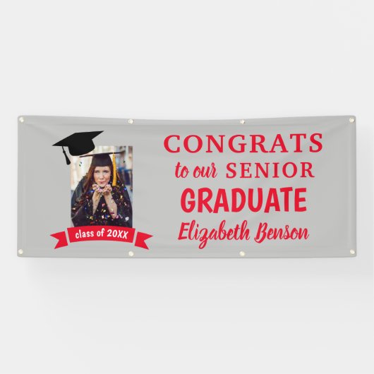 Glückwunsch Graduate Custom Banner Red Gray (Horizontal)