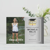 Glückwunsch Graduate Custom Foto Gray Abschluss Ankündigung (Stehend Vorderseite)