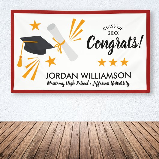 Glückwunsch Graduate Diploma Cap Red Graduation Pa Banner