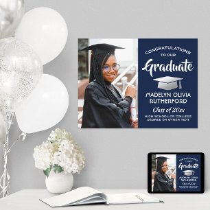 Glückwunsch Graduate Foto Navy Blue White Abschlus Poster