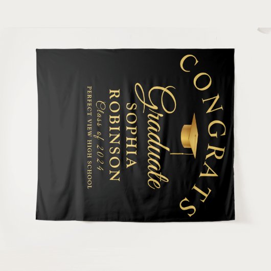 Glückwunsch Graduate Gold Black Graduation Party Wandteppich (Vorderseite (Horizontal))