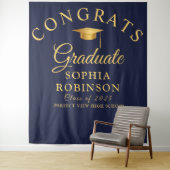 Glückwunsch Graduate Gold Navy Blue Graduation Par Wandteppich
