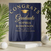 Glückwunsch Graduate Gold Navy Blue Graduation Par Wandteppich