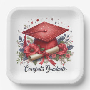 Glückwunsch, Graduate, Graduation Cap and Diploma Pappteller