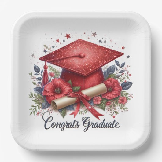 Glückwunsch, Graduate, Graduation Cap and Diploma Pappteller (Vorderseite)