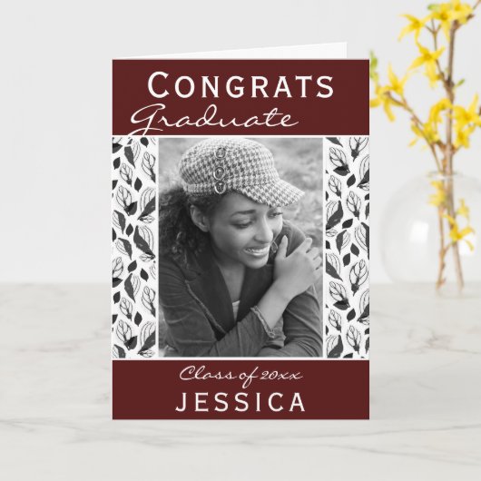 Glückwunsch Graduate Leaf Pattern Foto Abschluss Karte (Gelbe Blume)