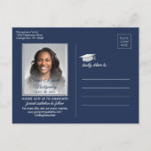 Glückwunsch Graduate Navy Blue Save the Date Foto Ankündigungspostkarte (Rückseite)