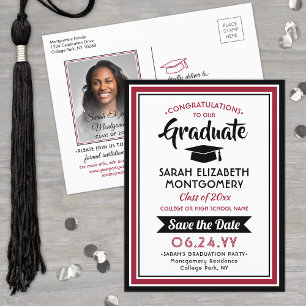 Glückwunsch Graduate Red & White Save the Date Fot Ankündigungspostkarte