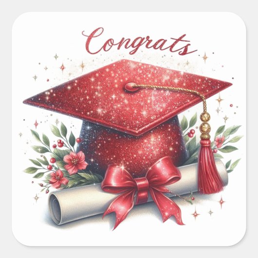 Glückwunsch Graduation Cap and Diploma Quadratischer Aufkleber (Vorderseite)