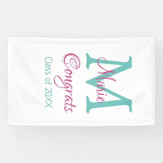 Glückwunsch Graduieren Name monogramm grün pink bl Banner (Horizontal)