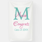 Glückwunsch Graduieren Name monogramm grün pink bl Banner (Vertikal)