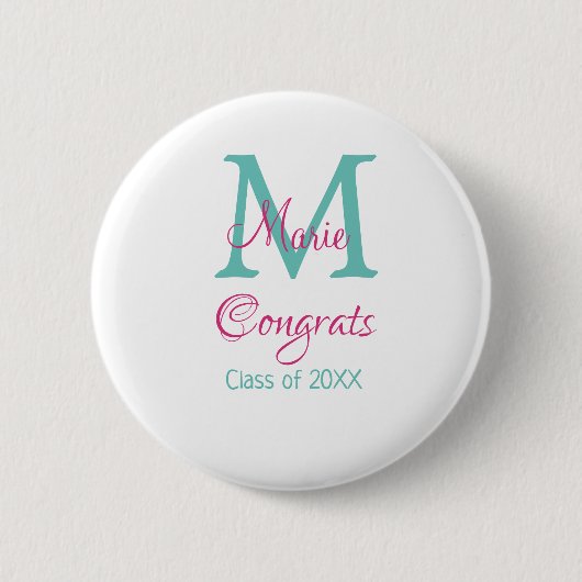 Glückwunsch Graduieren Name monogramm grün pink bl Button (Vorderseite)