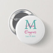 Glückwunsch Graduieren Name monogramm grün pink bl Button (Vorne & Hinten)