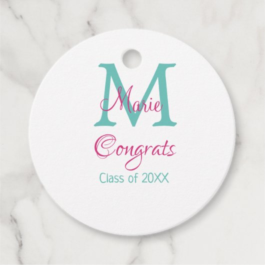 Glückwunsch Graduieren Name monogramm grün pink bl Geschenkanhänger (Vorderseite)