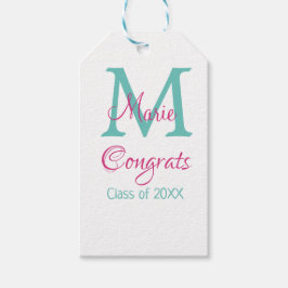 Glückwunsch Graduieren Name monogramm grün pink bl Geschenkanhänger