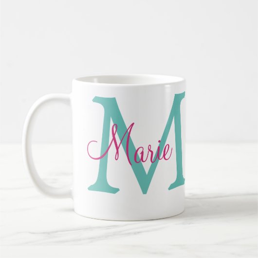 Glückwunsch Graduieren Name monogramm grün pink bl Kaffeetasse (Links)