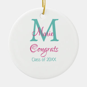 Glückwunsch Graduieren Name monogramm grün pink bl Keramik Ornament