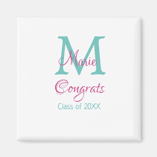 Glückwunsch Graduieren Name monogramm grün pink bl Magnet (Vorne)