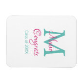 Glückwunsch Graduieren Name monogramm grün pink bl Magnet (Horizontal)