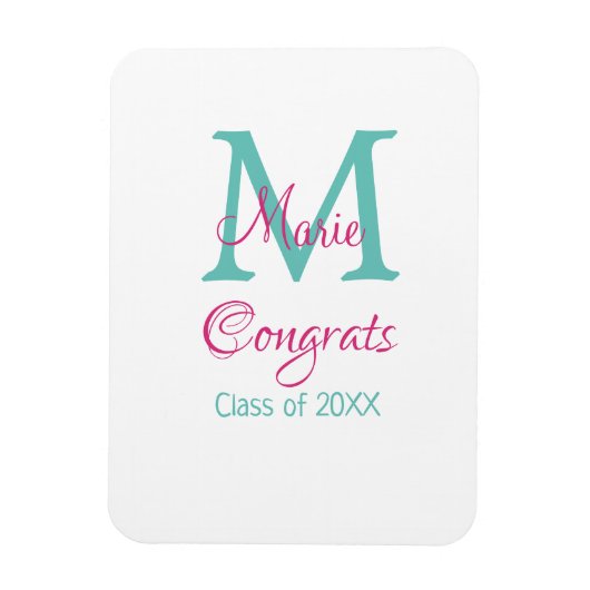 Glückwunsch Graduieren Name monogramm grün pink bl Magnet (Vertikal)