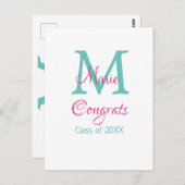 Glückwunsch Graduieren Name monogramm grün pink bl Postkarte (Vorne/Hinten)