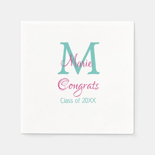 Glückwunsch Graduieren Name monogramm grün pink bl Serviette (Vorderseite)