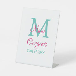 Glückwunsch Graduieren Name monogramm grün pink bl Sockelschild