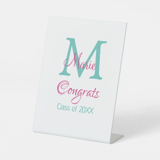 Glückwunsch Graduieren Name monogramm grün pink bl Sockelschild (Vorderseite)