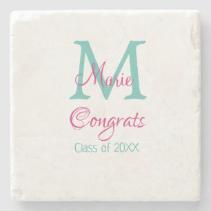 Glückwunsch Graduieren Name monogramm grün pink bl Steinuntersetzer