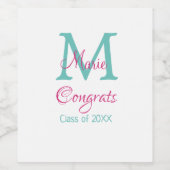 Glückwunsch Graduieren Name monogramm grün pink bl Weinetikett (Einzelnes Label)